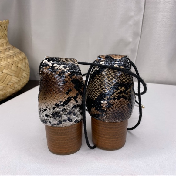 ASOS Pointed Toe Gold + Black Snakeskin Tie Lace Up Flat Dress Casual Shoe - Picture 9 of 13